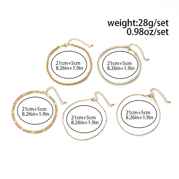 Women's Stainless Steel Round Beaded Anklet With Sparkling Rhinestone Chain Geometric Stackable Vacation Style Jewelry