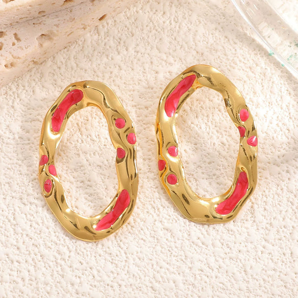 Women's Stainless Steel Round Geometric Stud Earrings With Enamel Lava Texture Vintage Minimalist Fashion Jewelry Wholesale