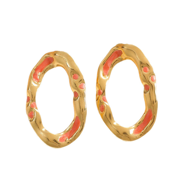 Women's Stainless Steel Round Geometric Stud Earrings With Enamel Lava Texture Vintage Minimalist Fashion Jewelry Wholesale