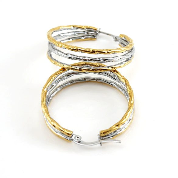 Women's Stainless Steel Round Geometric Twocolor Buckle Electroplated Earrings