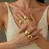 Women's Stainless Steel Round Light Luxury Style Ring With Electroplating And Natural Stone