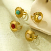 Women's Stainless Steel Round Light Luxury Style Ring With Electroplating And Natural Stone