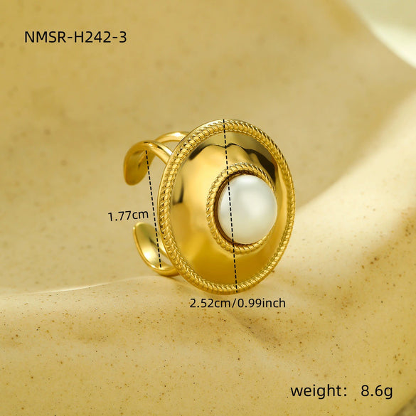 Women's Stainless Steel Round Light Luxury Style Ring With Electroplating And Natural Stone