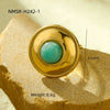 Women's Stainless Steel Round Light Luxury Style Ring With Electroplating And Natural Stone