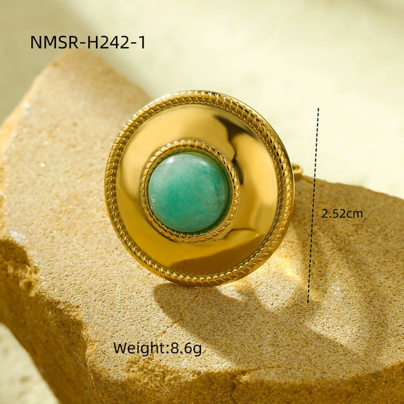 Women's Stainless Steel Round Light Luxury Style Ring With Electroplating And Natural Stone