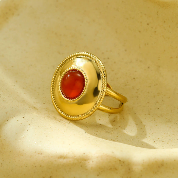 Women's Stainless Steel Round Light Luxury Style Ring With Electroplating And Natural Stone