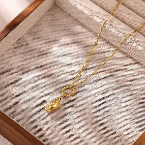 Women's Stainless Steel Seashell Pendant Necklace With Gold Plated Finish And Stylish Chain Design