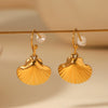 Women's Stainless Steel Shell Earrings With 18K Goldplated Ear Hooks Geometric Pattern Electroplating Minimalist Style