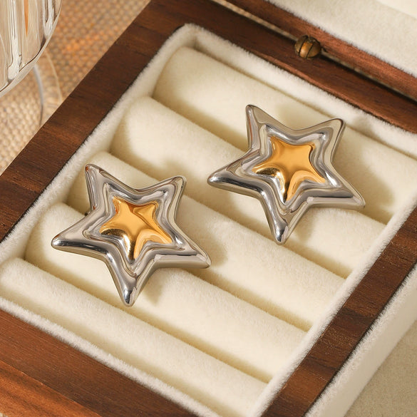 Women's Stainless Steel Shell Geometric Fivepointed Star Electroplated Earrings