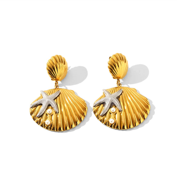 Women's Stainless Steel Shell Geometric Fivepointed Star Electroplated Earrings