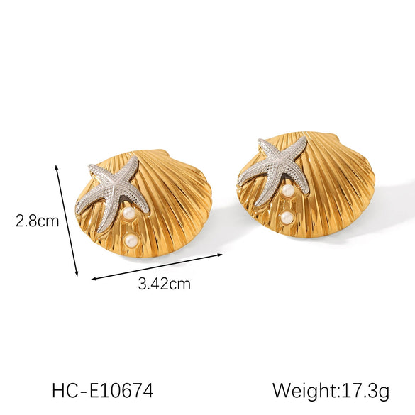 Women's Stainless Steel Shell Geometric Fivepointed Star Electroplated Earrings