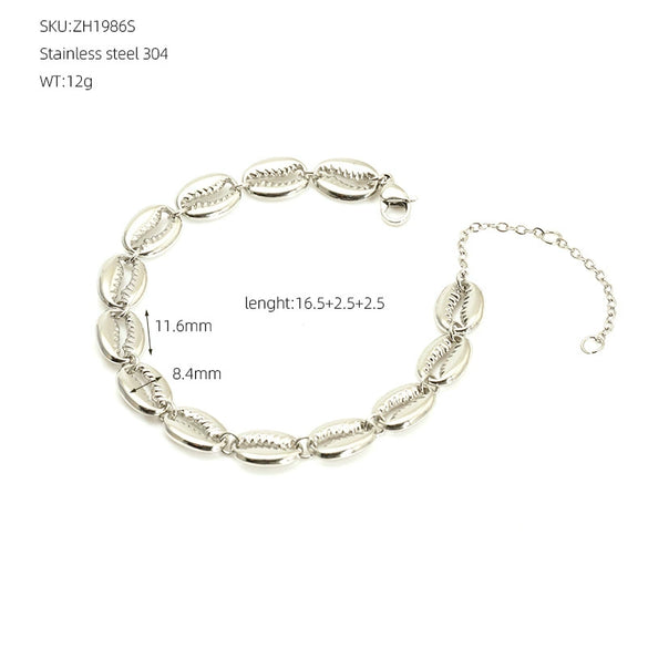 Women's Stainless Steel Shell Pendant Necklace With Geometric Design And Cuban Chain Gold Tone Electroplated Fashion Jewelry