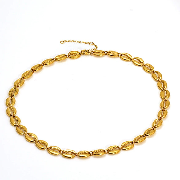 Women's Stainless Steel Shell Pendant Necklace With Geometric Design And Cuban Chain Gold Tone Electroplated Fashion Jewelry