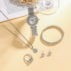 Women's Stainless Steel Silver Roman Literal Diamond Watch Jewelry Set Square Dial Leisure Style