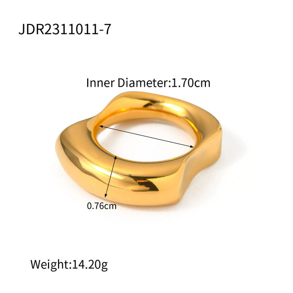 Women's Stainless Steel Smooth And Irregular Concaveconvex Ring With 18K Gold Electroplating