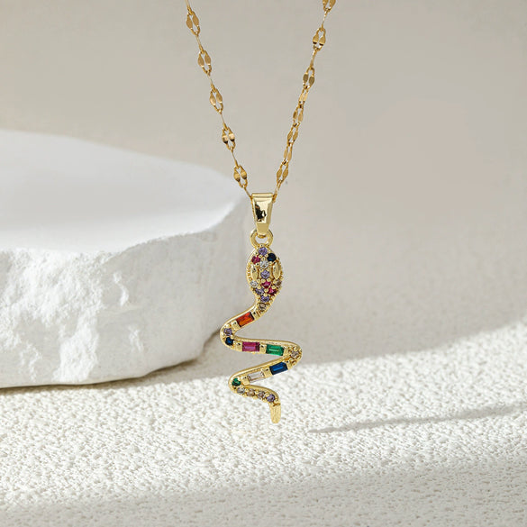 Women's Stainless Steel Snake Collarbone Chain Jewelry With Mixed Gemstone Setting And Electroplating Design Simple Style