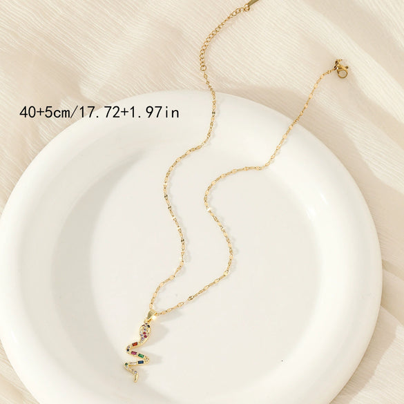 Women's Stainless Steel Snake Collarbone Chain Jewelry With Mixed Gemstone Setting And Electroplating Design Simple Style