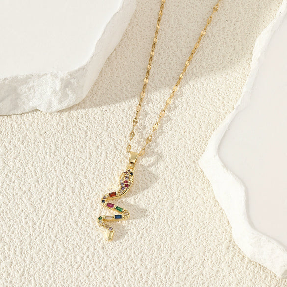 Women's Stainless Steel Snake Collarbone Chain Jewelry With Mixed Gemstone Setting And Electroplating Design Simple Style