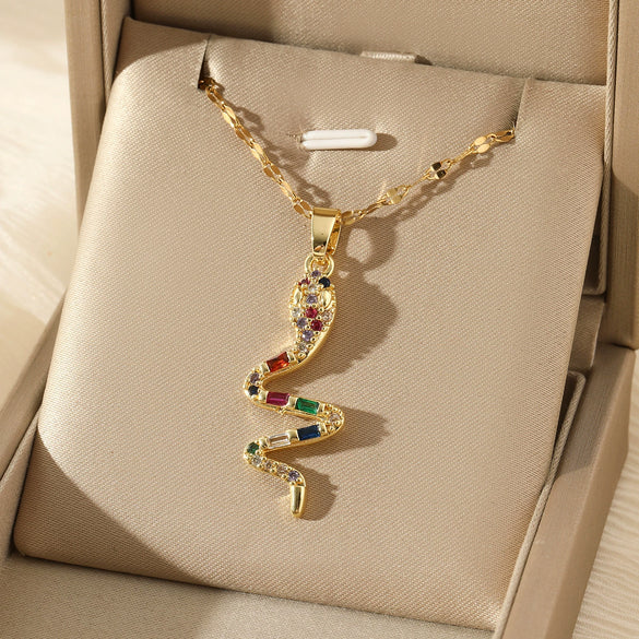 Women's Stainless Steel Snake Collarbone Chain Jewelry With Mixed Gemstone Setting And Electroplating Design Simple Style