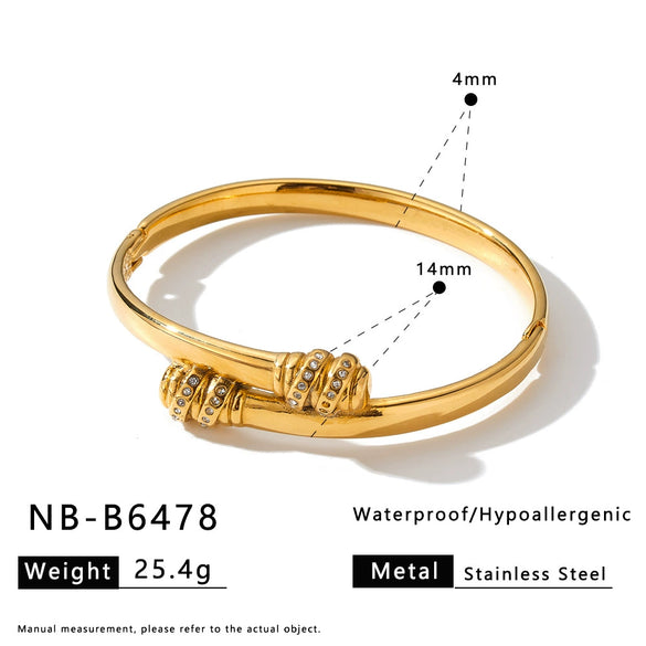Women's Stainless Steel Snake Shaped Bracelet With 18K Gold Vacuum Plating And Rhinestone Inlay Fashion Jewelry