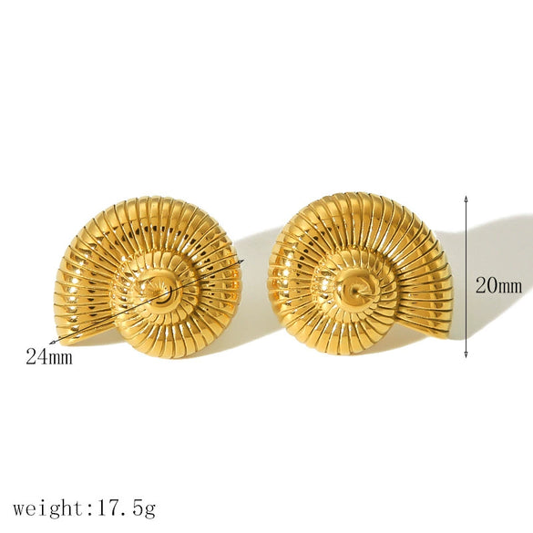 Women's Stainless Steel Spiral Conch Earrings With Geometric Pattern And Electroplated Treatment