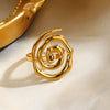 Women's Stainless Steel Spiral Screw Thread Ring With Gold Electroplated Finish And Simple Patterned Design