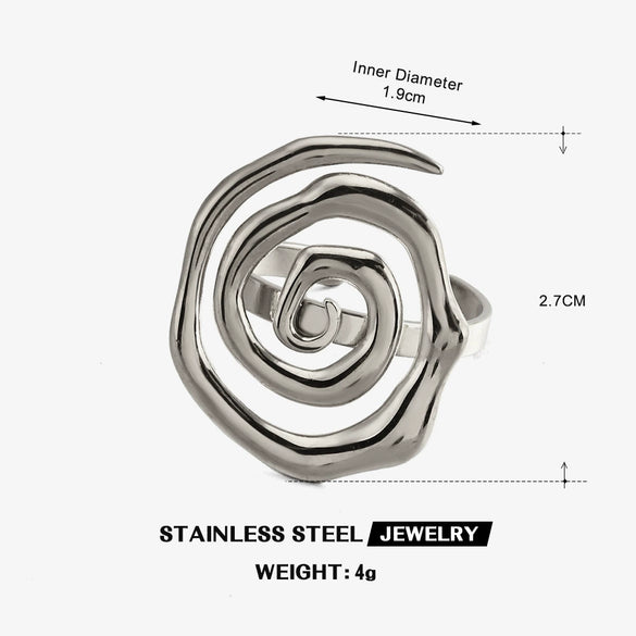 Women's Stainless Steel Spiral Screw Thread Ring With Gold Electroplated Finish And Simple Patterned Design