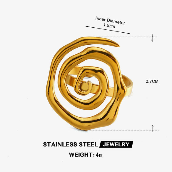 Women's Stainless Steel Spiral Screw Thread Ring With Gold Electroplated Finish And Simple Patterned Design