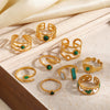 Women's Stainless Steel Stackable Rings With Natural Stone Inlay Geometric Line Design And Gold Tone Electroplated Finish