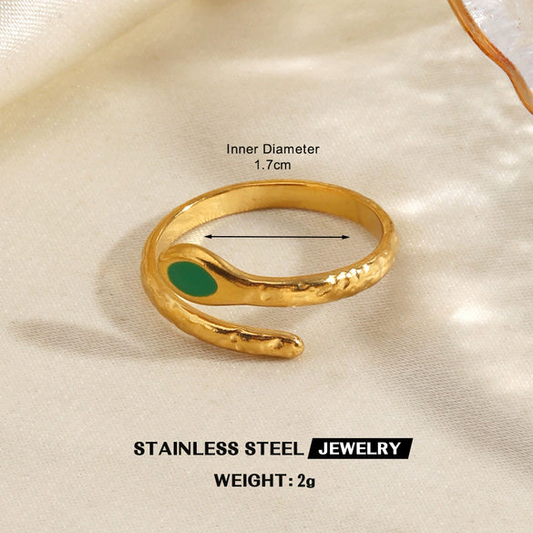 Women's Stainless Steel Stackable Rings With Natural Stone Inlay Geometric Line Design And Gold Tone Electroplated Finish