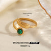 Women's Stainless Steel Stackable Rings With Natural Stone Inlay Geometric Line Design And Gold Tone Electroplated Finish