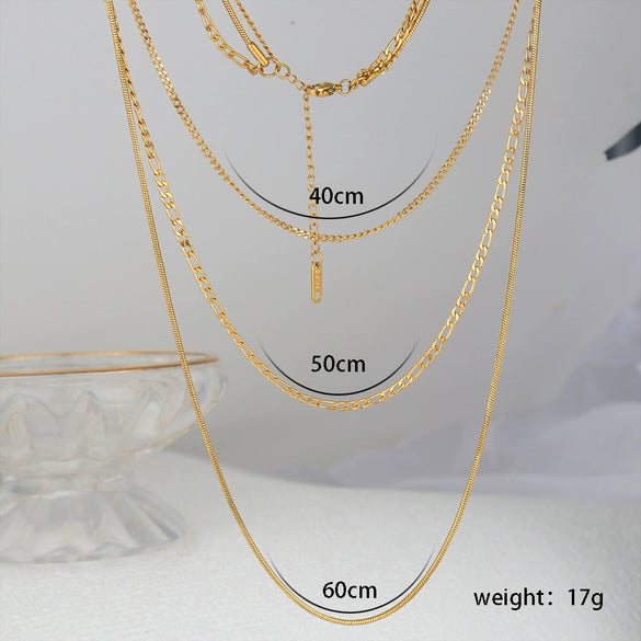 Women's Stainless Steel Stacking Style U Shape Chain Three Piece Clavicle Chain Electroplated