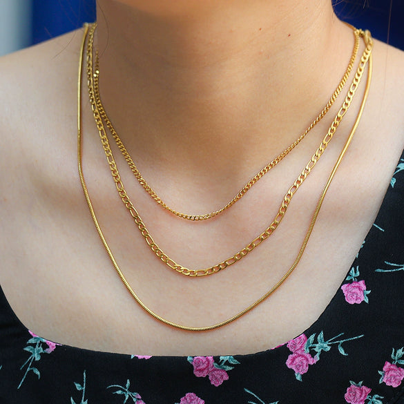 Women's Stainless Steel Stacking Style U Shape Chain Three Piece Clavicle Chain Electroplated
