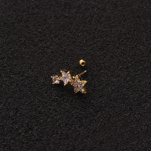 Women's Stainless Steel Star Pattern Inlaid Zircon Piercing Earrings