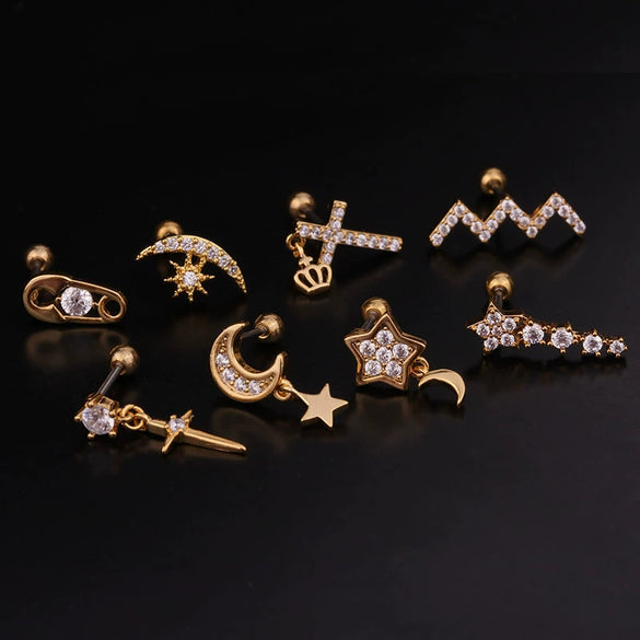 Women's Stainless Steel Star Pattern Inlaid Zircon Stud Earrings