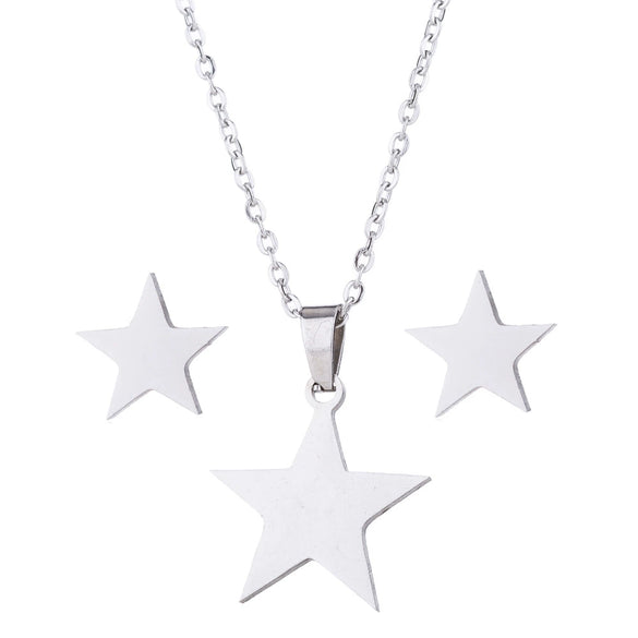 Women's Stainless Steel Star Pendant Earrings And Necklace Set With Celestial Sun Moon And Cloud Design Electroplated Jewelry