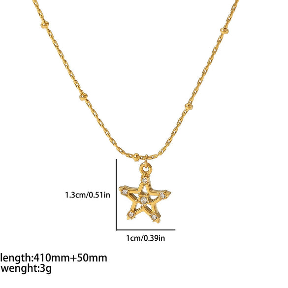 Women's Stainless Steel Star Pendant Necklace With Pvd Furnace Vacuum Real Gold Plating And Minimalist Style