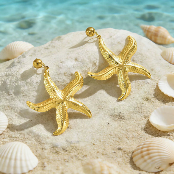 Women's Stainless Steel Starfish Earrings Beach Style Polished Marine Animal Design Fashion Versatile Ear Bone Earrings