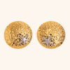 Women's Stainless Steel Starfish Earrings With Gold Tone Electroplated Finish Round Hammered Geometric Design