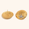 Women's Stainless Steel Starfish Earrings With Gold Tone Electroplated Finish Round Hammered Geometric Design