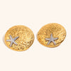Women's Stainless Steel Starfish Earrings With Gold Tone Electroplated Finish Round Hammered Geometric Design