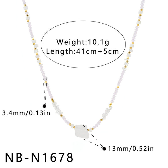 Women’s Stainless Steel Starfish Pattern Beaded Necklace With White Shell Inlay And 18K Vacuum Plated Geometric Pendant