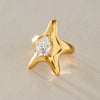 Women's Stainless Steel Starfish Ring With Zirconia Detail And Pvd Vacuum Gold Plating Geometric Ocean Inspired Jewelry