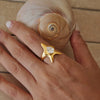 Women's Stainless Steel Starfish Ring With Zirconia Detail And Pvd Vacuum Gold Plating Geometric Ocean Inspired Jewelry