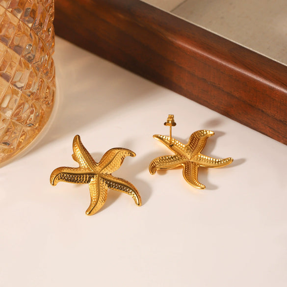 Women's Stainless Steel Starfish Starshaped Geometric Ocean Style Electroplated Earrings