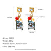 Women's Stainless Steel Stud Earrings With Reindeer And Snowflake Geometric Square Design Pvd Vacuum Gold Plated