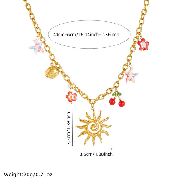 Women's Stainless Steel Summer Fruit And Flower Patterned Goldplated Oshaped Chain Clavicle Necklace