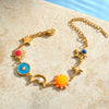 Women's Stainless Steel Sun And Moon Geometric Oil Drip Bracelet With Vacuum Plated Finish