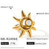 Women's Stainless Steel Sun Design Ring With Cat's Eye Stone Geometric Adjustable Open Band And Electroplated Finish