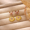 Women's Stainless Steel Sunflower Earrings With Pink Zircon Heartshaped Floral Design And Elegant Plated Finish